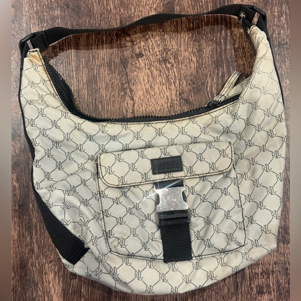 Lauren Ralph‎ Lauren Cream and Black Shoulder Bag Timeless Elegance